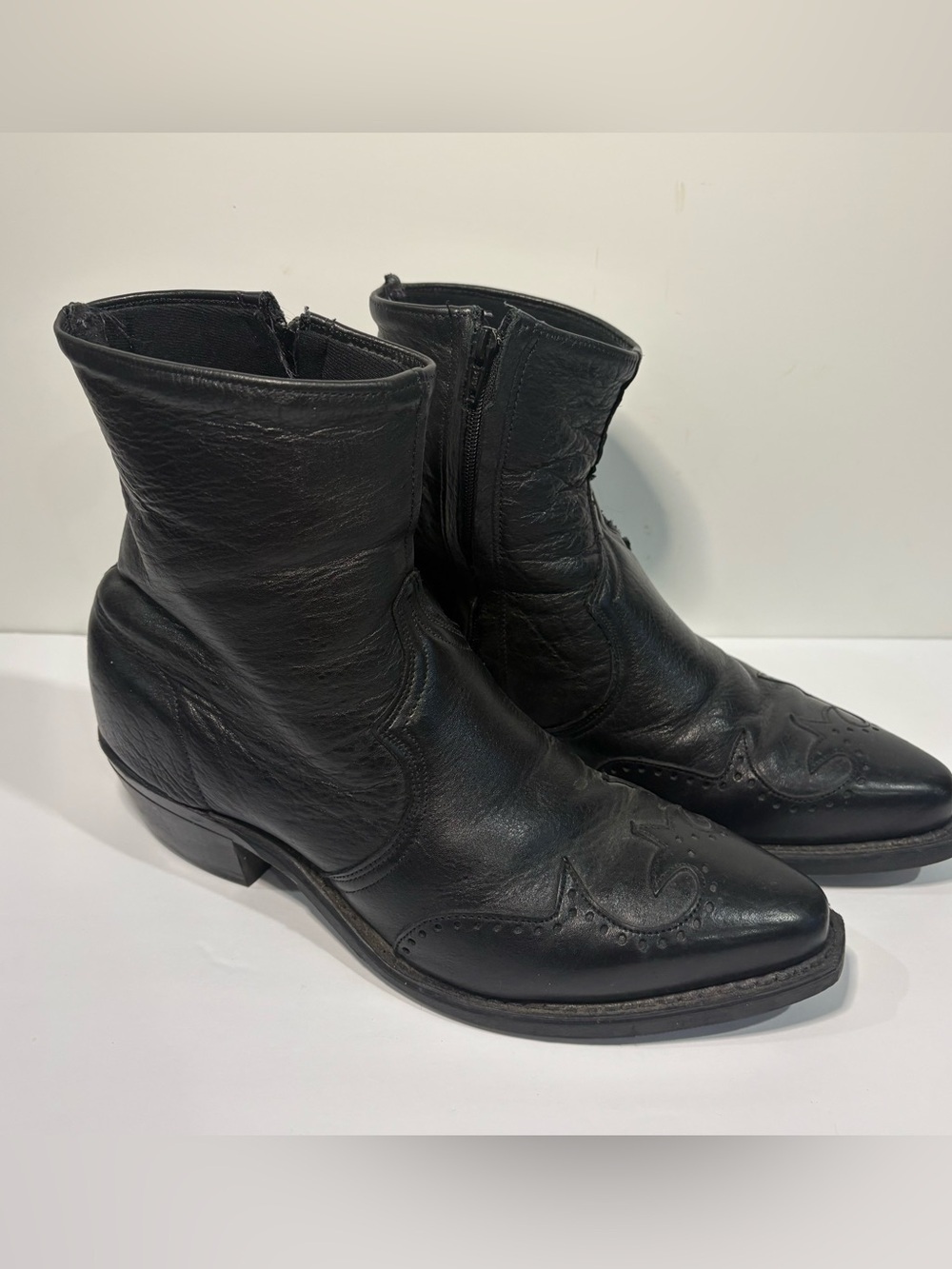 Abilene Men's 8 Black Cowhide Leather Side Zip Western Boots Made in USA 6444 - Picture 1 of 12